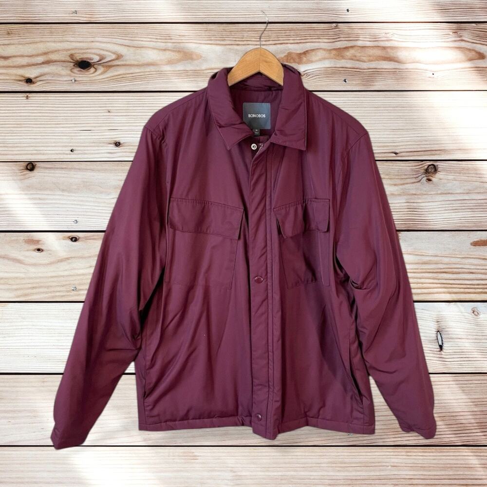 Bonobos Mens Slim Fit Coaches Full Zip Jacket Burgundy Sz Medium Classic Utility